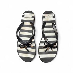 Kate Spade Womens Black White Wedge Flip Flops Size 10 Bow Striped Sandals